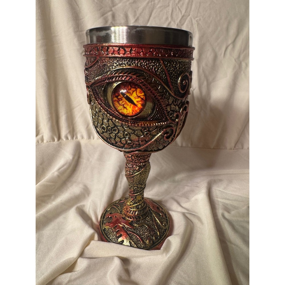 Dragon Eye Gothic Chalice Goblet Stainless Steel Fantasy Medieval Decor Red Gold - Picture 2 of 14